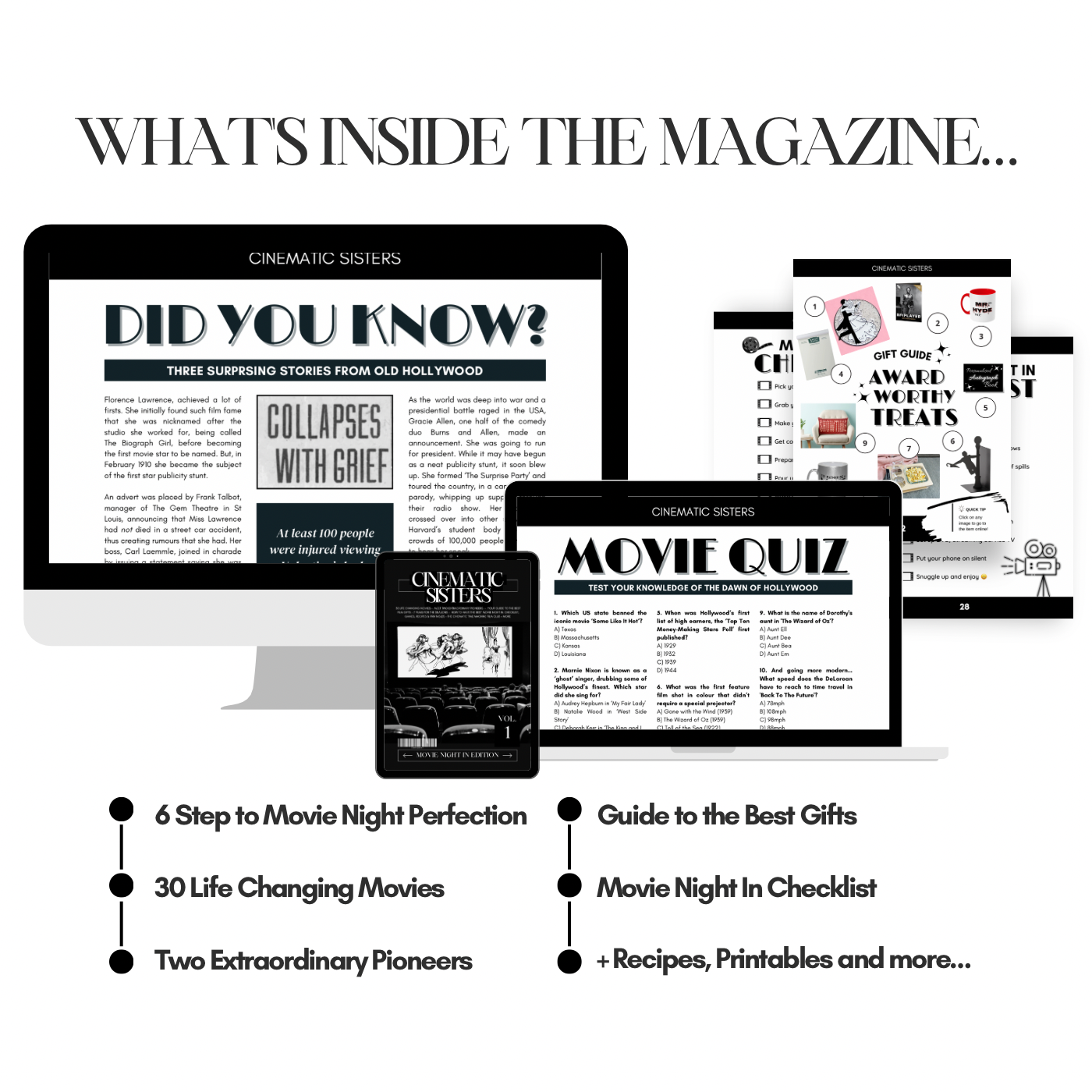 The cinematic Sisters magazine: movie night edition multi device mockup